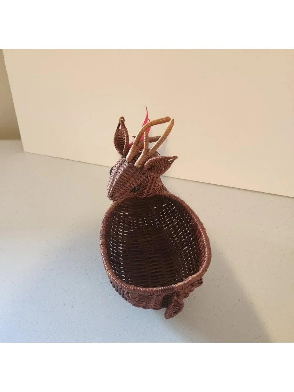 Vintage Rattan Wicker Reindeer Shape Deer Christmas Trinket Basket 90s 1990s